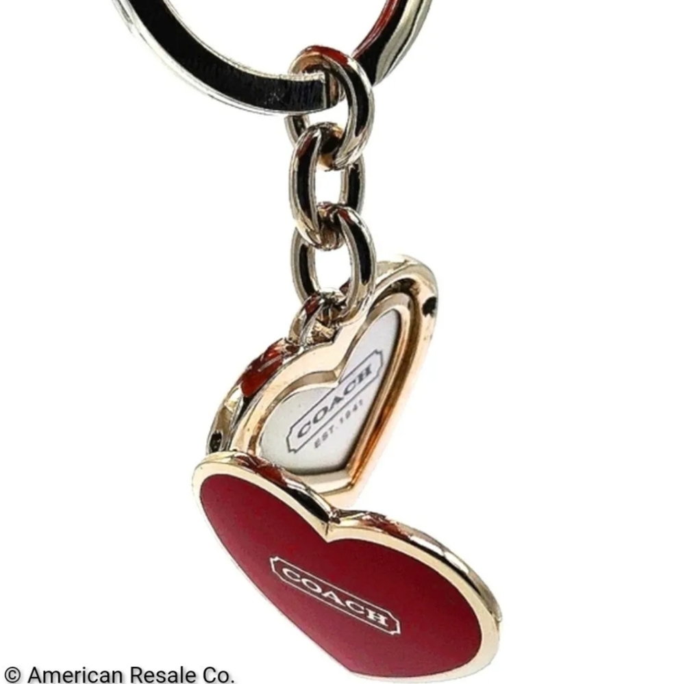 COACH Vintage Rare Red Silver Heart Locket Keychain Fob #1657 - Picture 2 of 6